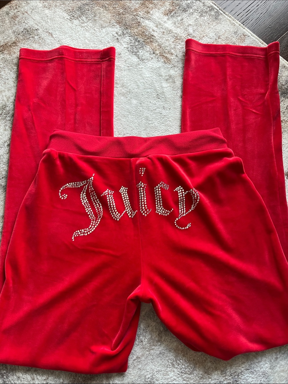Juicy Couture Red Velour Rhinestone 'Juicy' Track Pants